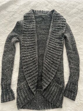 Express Charcoal Marled Ribbed Open Cardigan